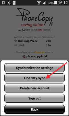 Press One-way sync